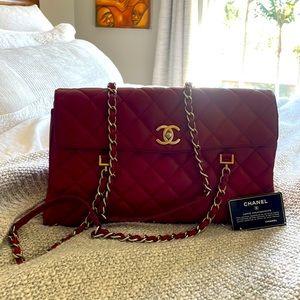 Chanel red lady perla tote